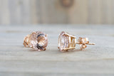 8mm Round Morganite on 14k Solid Rose Gold Earring Studs Post Push Back Square Post Stud