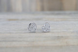 HEART 14k White Gold Micro Pave Stud Earring Studs 3d Point