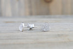 HEART 14k White Gold Micro Pave Stud Earring Studs 3d Point