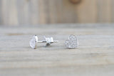 HEART 14k White Gold Micro Pave Stud Earring Studs 3d Point