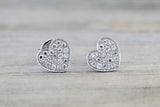 HEART 14k White Gold Micro Pave Stud Earring Studs 3d Point