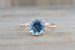 Melrose 7mm 14k Rose Gold Round Blue Topaz Engagement Ring Crown Vintage Design Rope Classic November Birthstone