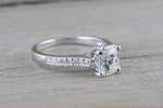 6.5mm Charles Colvard Forever Brilliant Cushion Moissanite 18k White Gold Solitaire Diamond Band Engagement Ring