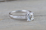 6.5mm Charles Colvard Forever Brilliant Cushion Moissanite 18k White Gold Solitaire Diamond Band Engagement Ring