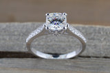 6.5mm Charles Colvard Forever Brilliant Cushion Moissanite 18k White Gold Solitaire Diamond Band Engagement Ring