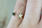 14k Yellow Gold Solid Double Diamond Star Open Ring Band