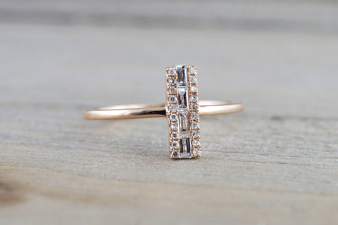 14k Rose Gold Fashion Baguette Diamond Straight Band Ring