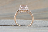 14k Rose Gold Morganite Flower Clover Diamond Halo Engagement Promise Ring Pink Peach