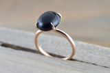 14k Rose Gold Oval Black Onyx Prong Engagement Promise Ring Rope Bead Vintage Classic  10x12