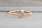18k Gold Diamond Pave Circle Disk Ball Bead Ring Band FR01004