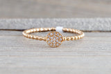 18k Gold Diamond Pave Circle Disk Ball Bead Ring Band FR01004