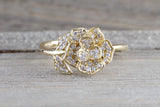 14kt Yellow Gold Diamond Flower Petal Floral Band Promise Ring Anniversary