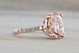 14k Rose Gold Elongated Oval Cut Pink Morganite Diamond Engagement Ring