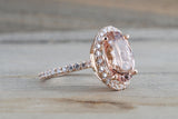5.64 carats 14k Rose Gold Oval Cut Pink Peach Morganite Diamond Halo Engagement Promise Ring Rope Bead Vintage