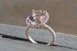 5.64 carats 14k Rose Gold Oval Cut Pink Peach Morganite Diamond Halo Engagement Promise Ring Rope Bead Vintage
