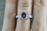 8mm 14k Rose and White Gold Cushion Halo with Round Pink Peach Morganite Engagement Promise Ring Rope Bead Vintage
