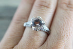 18k White Gold Vintage Art Deco Round Peach Pink Morganite Diamond Engagement Anniversary Ring Crown