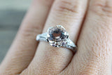 18k White Gold Vintage Art Deco Round Peach Pink Morganite Diamond Engagement Anniversary Ring Crown