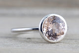 8mm 14k White Gold Round Pink Peach Morganite Bezel Solitaire Engagement Ring Anniversary