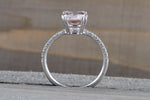 14k White Gold Diamond Band Oval Morganite Solitaire Double Prong Engagement Ring Love