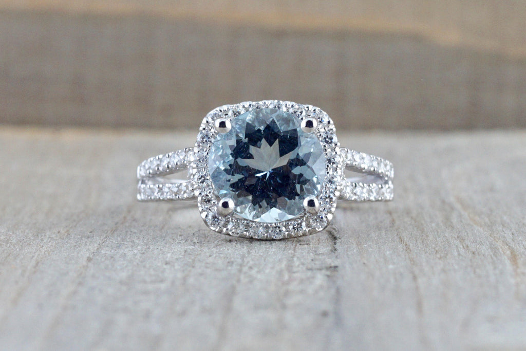 Cushion cut aquamarine ring white gold sale