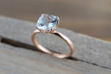 14k Rose Gold Round Aquamarine Tulip Crown Solitaire 4 Prong Ring 8mm Engagement Wedding Anniversary Ring Band