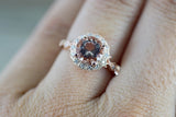 14k Rose Gold Vintage Diamond 7mm Morganite Engagement Promise Ring Rope Bead Vintage Art Deco