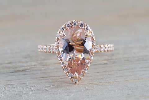 Gold Pear Halo Morganite Diamond Halo Ring Large ASPER1430056