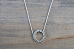 14k White Gold Circle Disk Round Micro Pave Diamond Invisible Dainty Pendant Charm