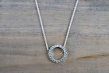 14k White Gold Circle Disk Round Micro Pave Diamond Invisible Dainty Pendant Charm