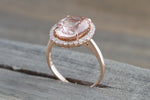 14k Rose Gold Oval Morganite Diamond Halo Ring 11x9mm