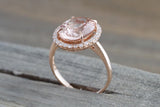 14k Rose Gold Oval Morganite Diamond Halo Ring 11x9mm