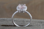 18k White Gold Oval Morganite Peach Champagne Beige Diamond Halo Engagement Ring Vintage