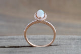 14k Rose Gold Marquis Fire Opal Diamond Halo Engagement Love Anniversary Ring Art Deco Vintage Love Promise