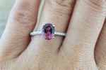 18k White Gold Oval Tourmaline and Diamond Engagement Promise Wedding Anniversary Ring Purple Pink
