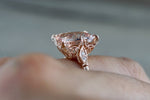 14k Rose Gold 11.5x9.5mm Cushion Morganite With Round Cut Diamonds Art Deco Vintage Design Promise Ring Anniversary
