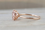 7mm Melrose Smooth 14k Rose Gold Round Morganite Pink Peach Champagne Beige Diamond Halo Engagement Ring Crown Vintage Solitaire