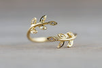 18k Yellow Gold Diamond Leaf Floral Flower Petal Open Fashion Ring