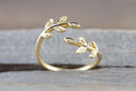 18k Yellow Gold Diamond Leaf Floral Flower Petal Open Fashion Ring