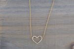 14k Yellow Gold Heart Micro Pave Diamond Dainty Pendant Charm With Necklace