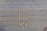 14k Yellow Gold Heart Micro Pave Diamond Dainty Pendant Charm With Necklace
