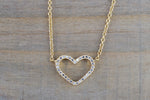 14k Yellow Gold Heart Micro Pave Diamond Dainty Pendant Charm With Necklace