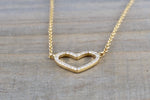 14k Yellow Gold Heart Micro Pave Diamond Dainty Pendant Charm With Necklace
