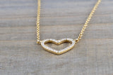 14k Yellow Gold Heart Micro Pave Diamond Dainty Pendant Charm With Necklace