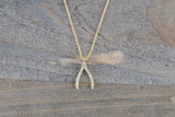 14k Yellow Gold Wish Bone Pave Diamond Dainty Pendant Charm with necklace chain