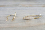14k Yellow Gold Diamond Bar Cuff Curve Earring Studs Stud Hook