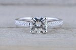 6.5mm Charles Colvard Forever Brilliant Cushion Moissanite 18k White Gold Solitaire Diamond Band Engagement Ring