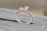 14k Gold Micro Pave Diamond Heart Bead Ring