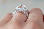 18k White Gold Oval Pink Peach Morganite Diamond Halo Split Shank Engagement Promise Wedding Anniversary Ring 11x9