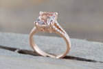 Ava Rose gold Cushion Radiant Split Shank Morganite Ring